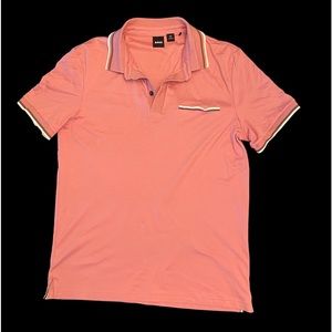 BOSS PARLAY Tipped pocket Polo, dark pink, Sz:Medium,100% soft cotton,HUGO BOSS